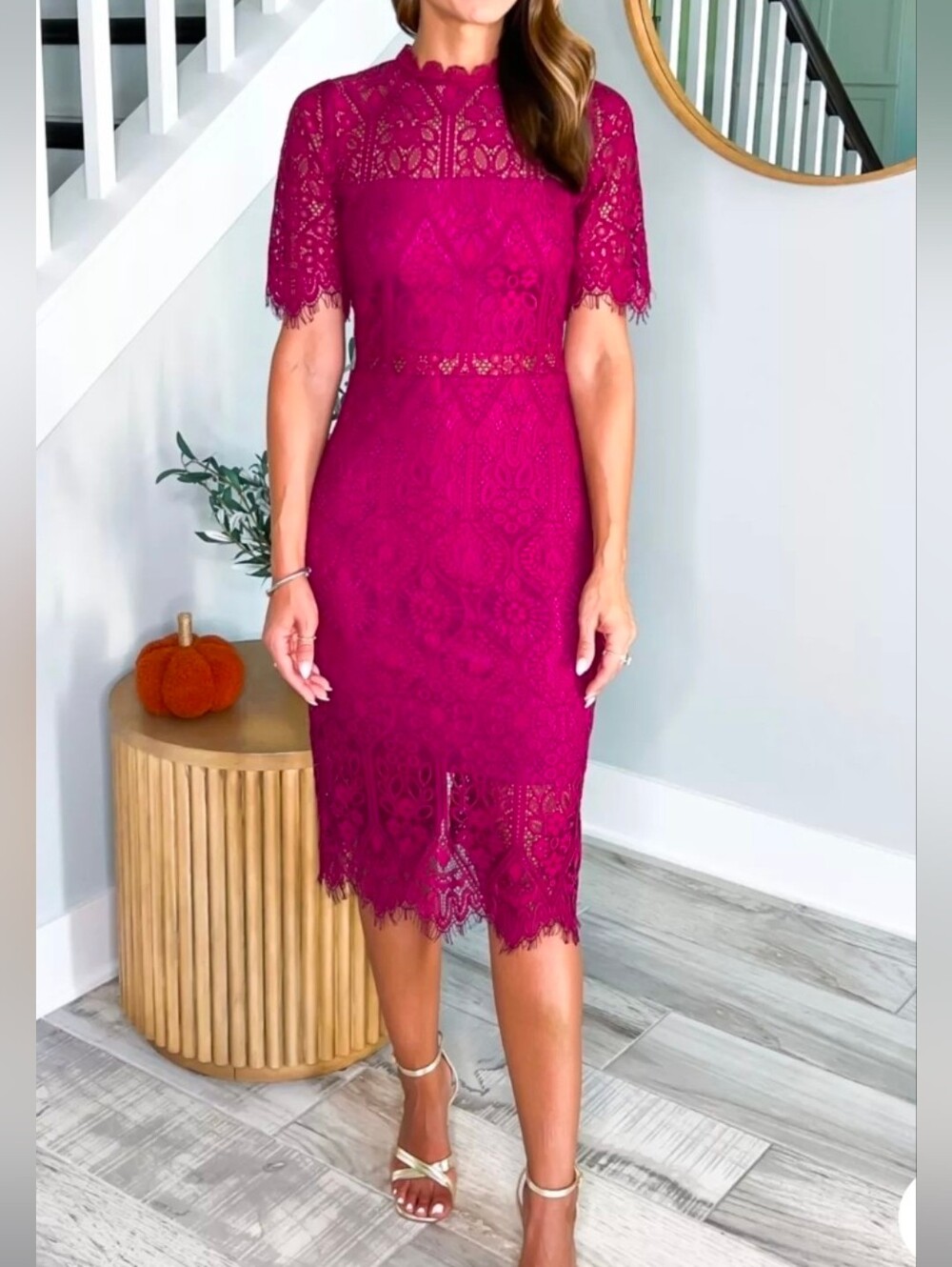 Lulus Women's Lace Short Sleeve Dress in Deep Fuchsia Elegant And Edgey Womens S